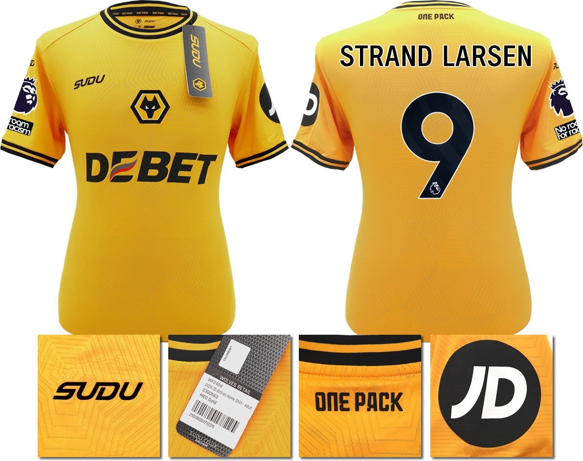 BNWT 2024 2025 WOLVES SUDU HOME SHIRT STRAND LARSEN 9