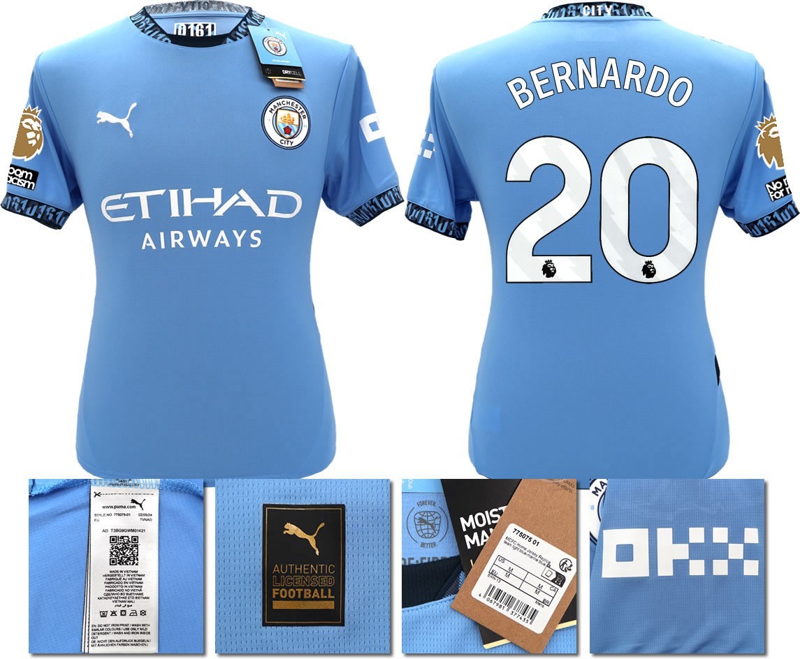 BNWT 24 25 MAN CITY PUMA HOME BERNARDO 20 + PATCHES FOOTBALL SHIRT MEN'S XL