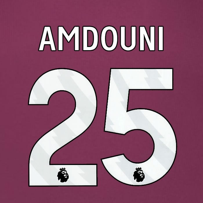 2025 2026 BURNLEY AMDOUNI 25 OFFICIAL WHITE HOME PLAYER SIZE NAMESET