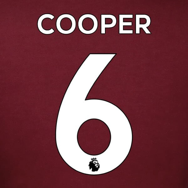 LEEDS UNITED 19-23 COOPER 6 OFFICIAL AVERY DENNISON WHITE PLAYER SIZE NAME SET