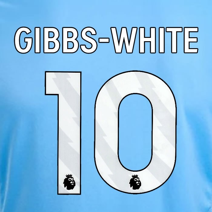 2024 2025 OFFICIAL NOTTINGHAM GIBBS WHITE 10 WHITE 3RD PLAYER SIZE NAMESET