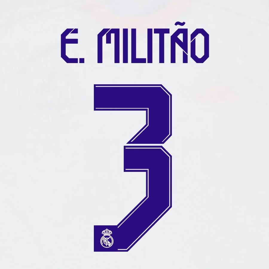 2021 2022 AVERY DENNISON REAL MADRID E. MILITAO 3 HOME PLAYER SIZE NAMESET