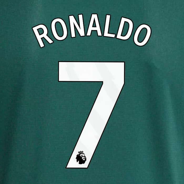MAN UTD 2023 - 2024 RONALDO 7 OFFICIAL AVERY DENNISON WHITE PLAYER SIZE NAME SET