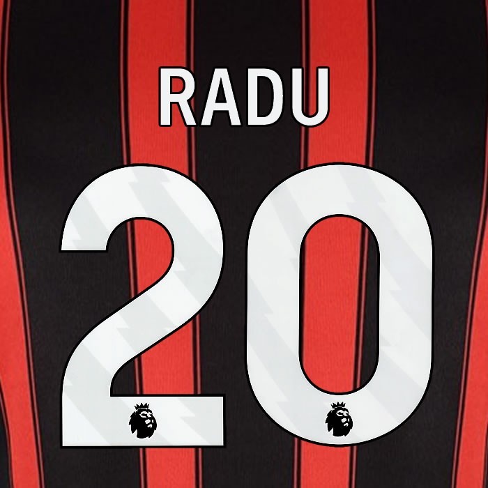 2023 2024 BOURNEMOUTH RADU 20 WHITE HOME PLAYER SIZE NAME SET