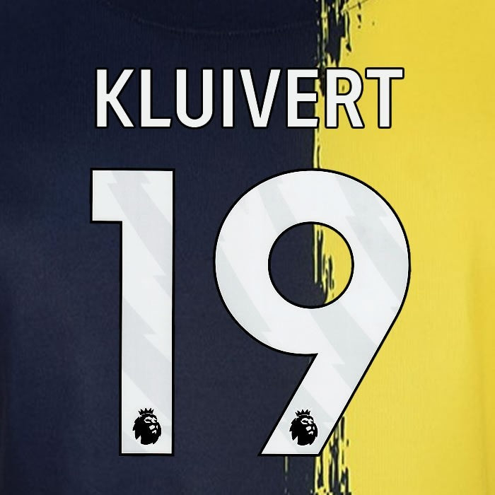 2023 2024 BOURNEMOUTH KLUIVERT 19 WHITE 3rd PLAYER SIZE NAME SET