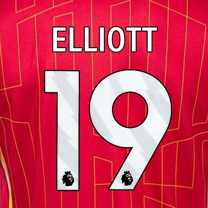 2024 2025 OFFICIAL LIVERPOOL ELLIOTT 19 WHITE HOME PLAYER SIZE NAMESET