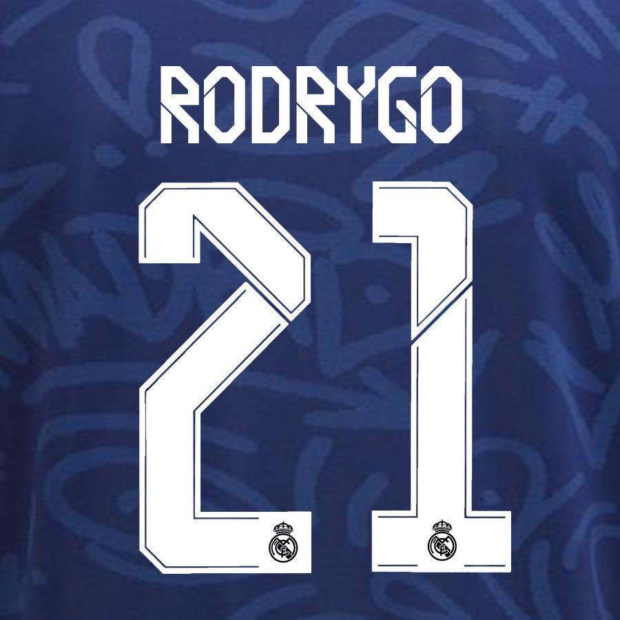 2021 2022 REAL MADRID RODRYGO 21 WHITE AWAY 3RD PLAYER SIZE NAMESET 260MM