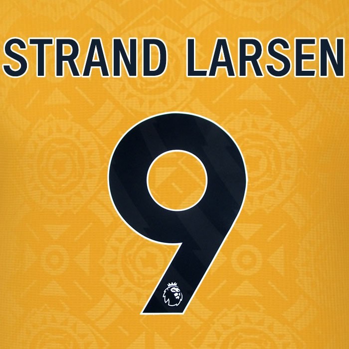 2025 2026 WOLVES HOME BLACK STRAND LARSEN 9 OFFICIAL PLAYER SIZE NAMESET