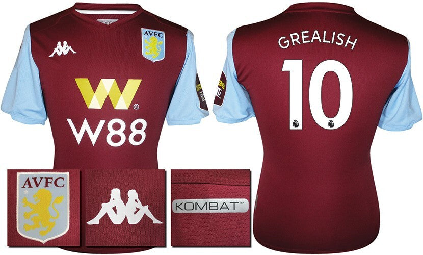 BNWT 2019 2020 ASTON VILLA HOME KAPPA FOOTBALL SHIRT GREALISH 10 MENS SMALL