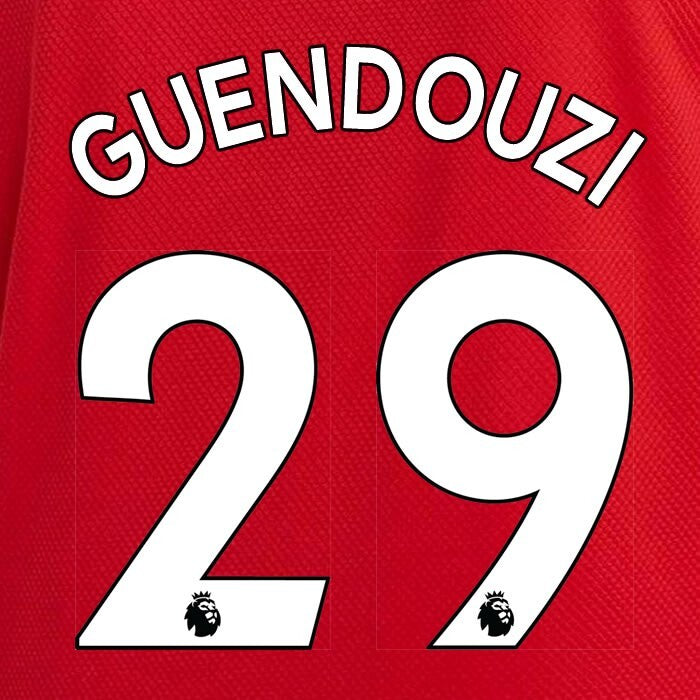 ARSENAL 2019-23 GUENDOUZI 29 OFFICIAL AVERY DENNISON WHITE PLAYER SIZE NAME SET