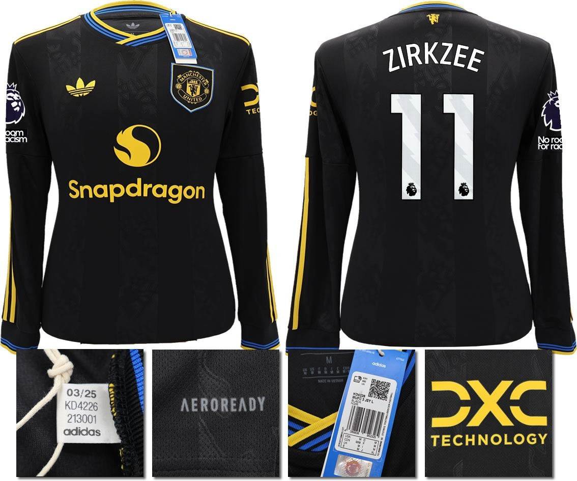 BNWT 2025 2026 MANCHESTER UNITED ADIDAS 3RD SHIRT LS ZIRKZEE 11 + PATCHES