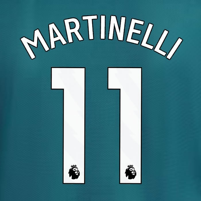 2023 2024 ARSENAL MARTINELLI 11 WHITE 3RD OFFICIAL PLAYER SIZE NAME SET