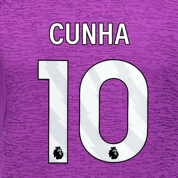 2024 2025 WOLVES 3RD WHITE CUNHA 10 OFFICIAL PLAYER SIZE NAMESET