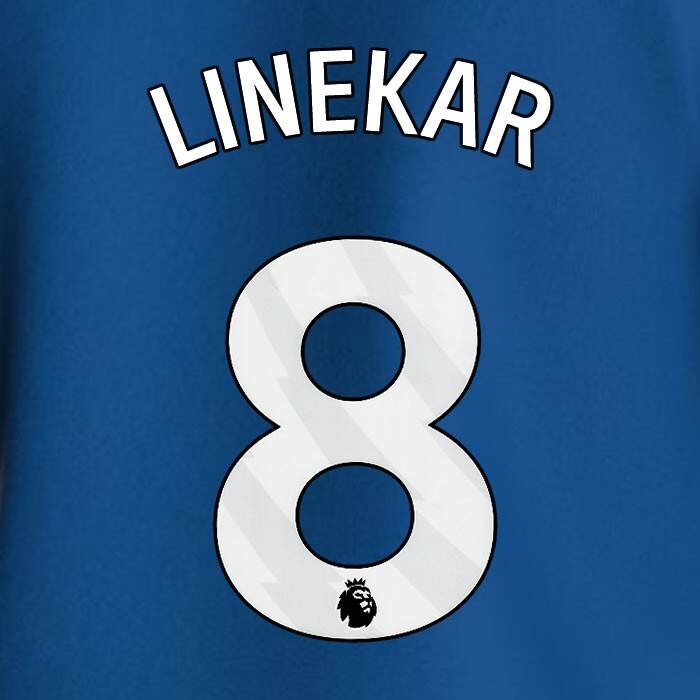 2023 2024 EVERTON LINEKAR 8 OFFICIAL WHITE HOME PLAYER SIZE NAMESET