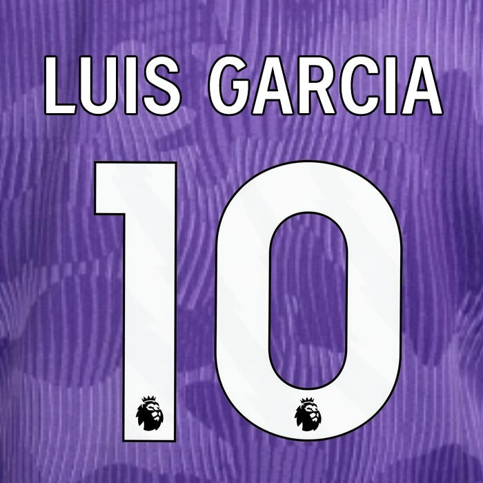 2023 2024 OFFICIAL LIVERPOOL LUIS GARCIA 10 WHITE 3RD PLAYER SIZE NAMESET