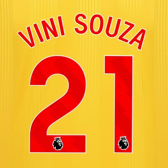 2023 2024 SHEFFIELD UNITED OFFICIAL VINI SOUZA 21 RED AWAY PLAYER SIZE NAMESET