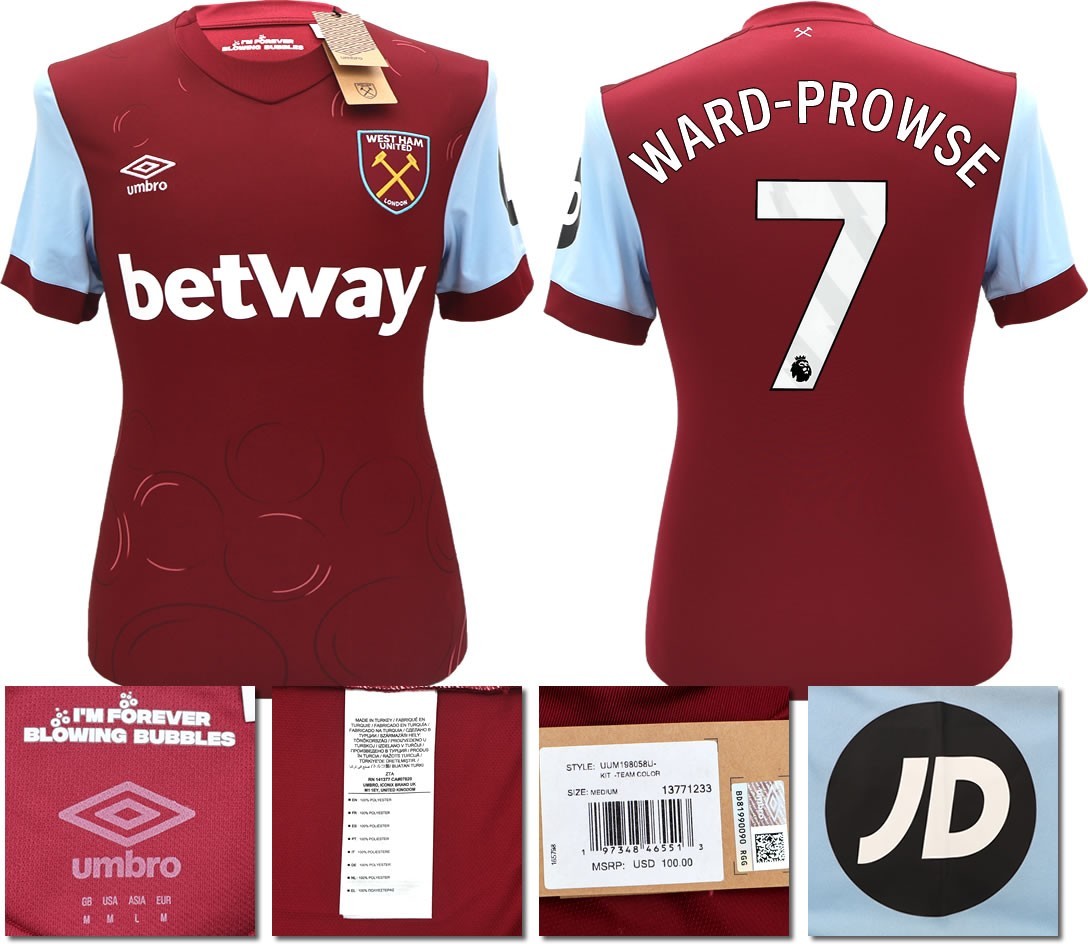 BNWT 2023 2024 UMBRO WEST HAM HOME SHIRT WARD-PROWSE 7 MEN'S