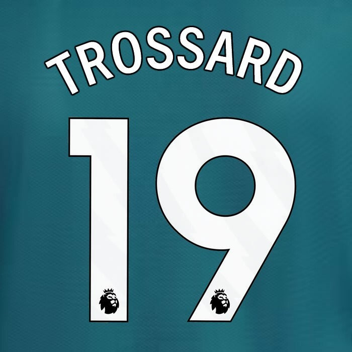 2023 2024 ARSENAL TROSSARD 19 WHITE 3RD OFFICIAL PLAYER SIZE NAME SET