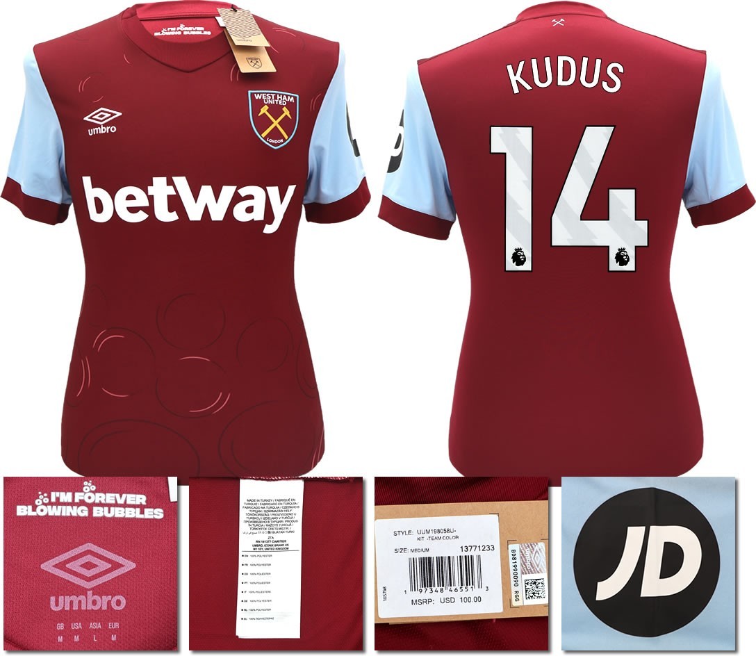 BNWT 2023 2024 UMBRO WEST HAM HOME SHIRT KUDUS 14 MEN'S