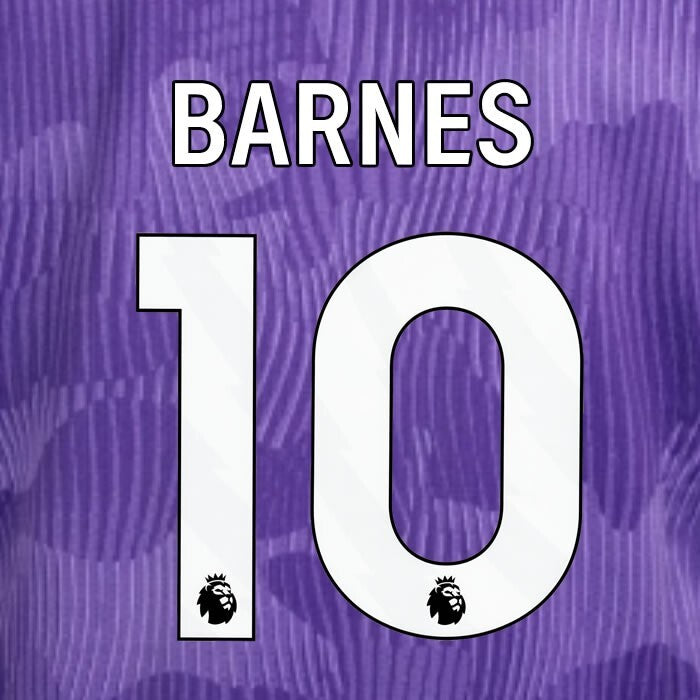 2023 2024 OFFICIAL LIVERPOOL BARNES 10 WHITE 3RD PLAYER SIZE NAMESET