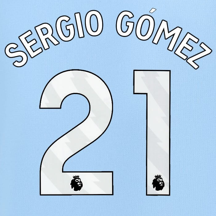 2024 2025 MANCHESTER CITY SERGIO GOMEZ 21 WHITE HOME PLAYER SIZE NAME SET