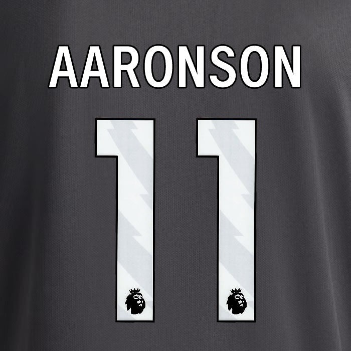 2025 2026 OFFICIAL LEEDS UNITED AARONSON 11 WHITE 3RD PLAYER SIZE NAMESET