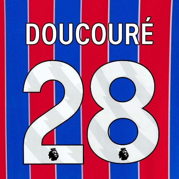 2025 2026 OFFICIAL CRYSTAL PALACE DOUCOURE 28 WHITE HOME PLAYER SIZE NAMESET
