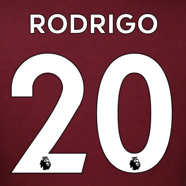 LEEDS UNITED 19-23 RODRIGO 20 OFFICIAL AVERY DENNISON WHITE PLAYER SIZE NAME SET