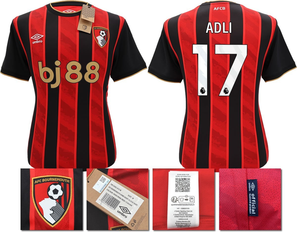 BNWT 2025 2026 UMBRO AFC BOURNEMOUTH HOME SHIRT ADLI 17 + PATCHES