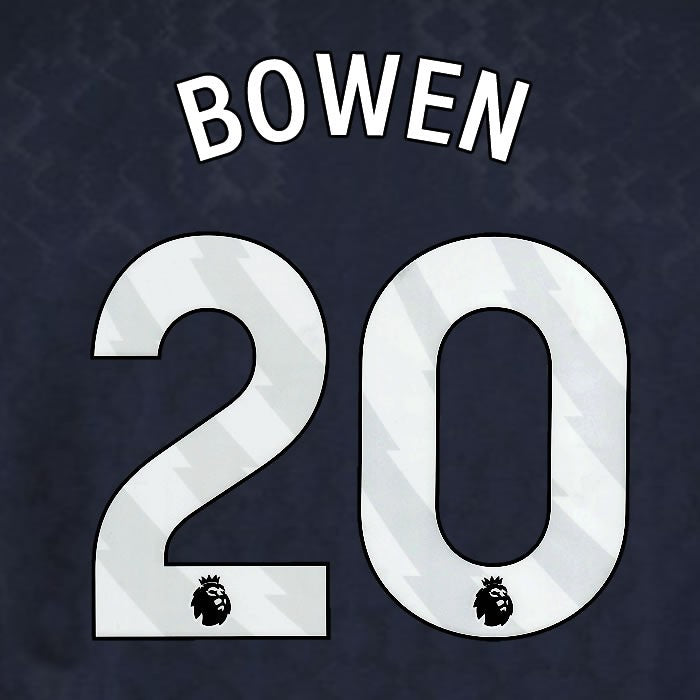 2025 2026 WEST HAM BOWEN 20 OFFICIAL WHITE 3RD PLAYER SIZE NAMESET
