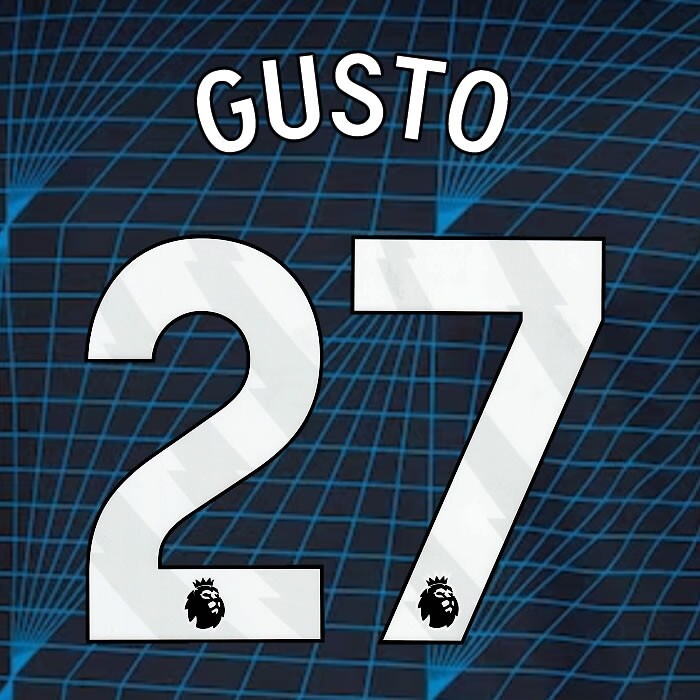 2023 2024 OFFICIAL CHELSEA GUSTO 27 WHITE AWAY PLAYER SIZE NAMESET