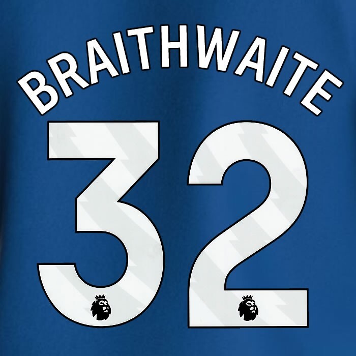 2023 2024 EVERTON BRAITHWAITE 32 OFFICIAL WHITE HOME PLAYER SIZE NAMESET