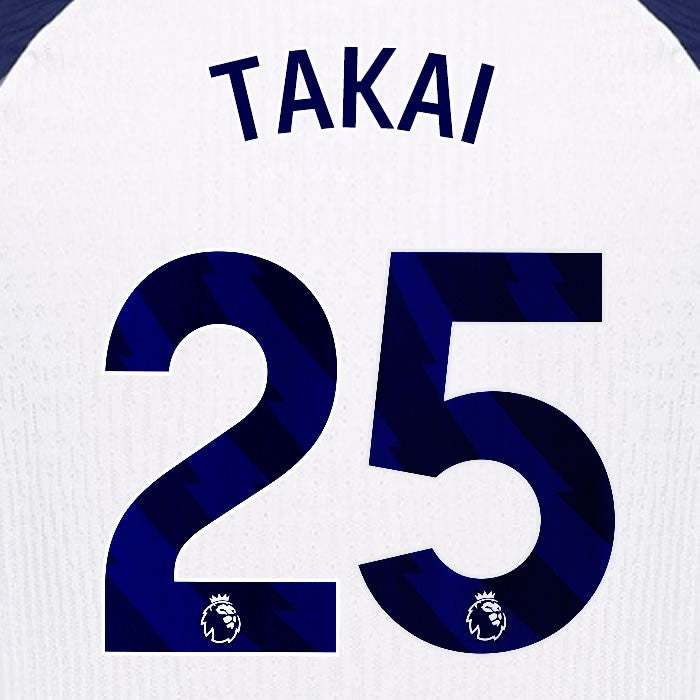 2025 2026 TOTTENHAM TAKAI 25 BLUE HOME PLAYER SIZE NAME SET