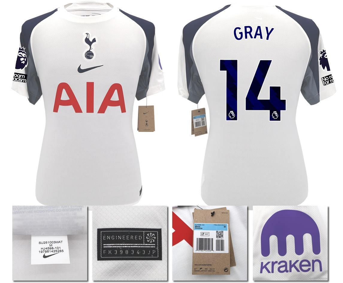 BNWT 2025 2026 TOTTENHAM NIKE HOME GREY 14 FOOTBALL SHIRT MEN'S