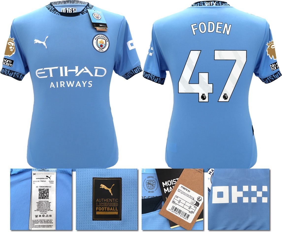 BNWT 24 25 MAN CITY PUMA HOME FODEN 47 + PATCHES FOOTBALL SHIRT MEN'S SMALL