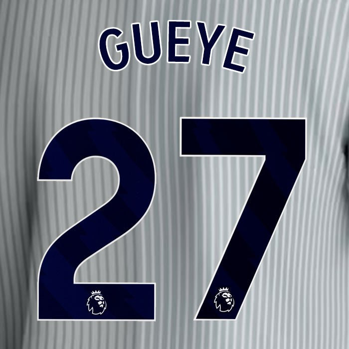 2023 2024 EVERTON GUEYE 27 OFFICIAL BLUE 3RD PLAYER SIZE NAMESET