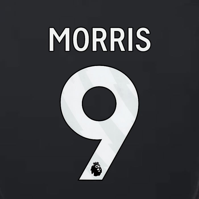 2023 2024 LUTON TOWN OFFICIAL MORRIS 9 WHITE 3RD PLAYER SIZE NAMESET
