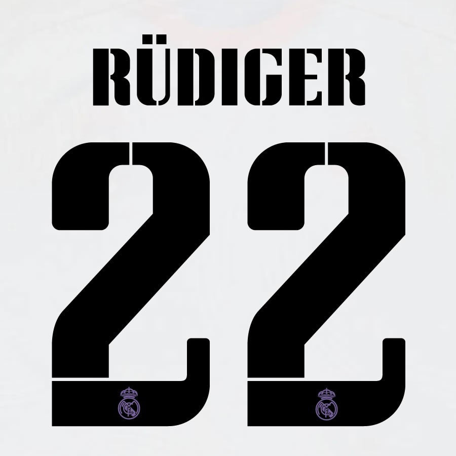 22 23 AVERY DENNISON REAL MADRID RUDIGER 22 HOME BLACK PLAYER SIZE NAMESET