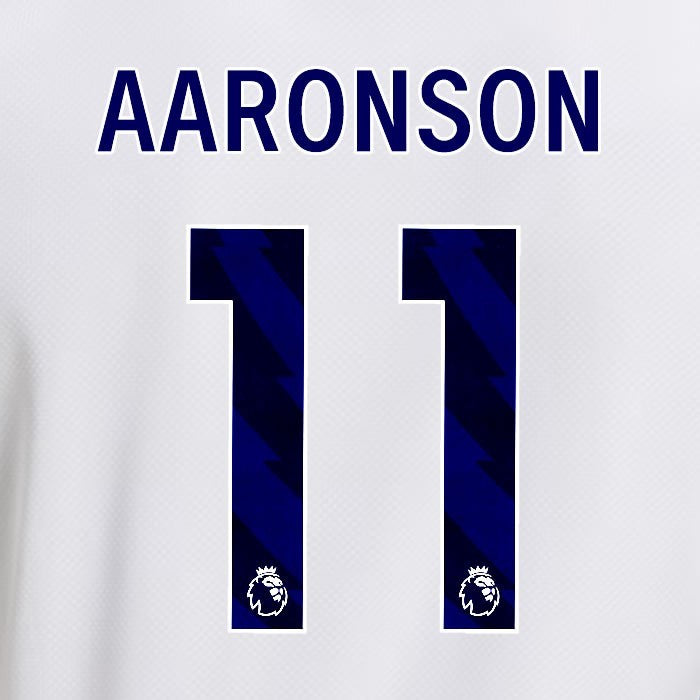 2025 2026 OFFICIAL LEEDS UNITED AARONSON 11 BLUE HOME PLAYER SIZE NAMESET