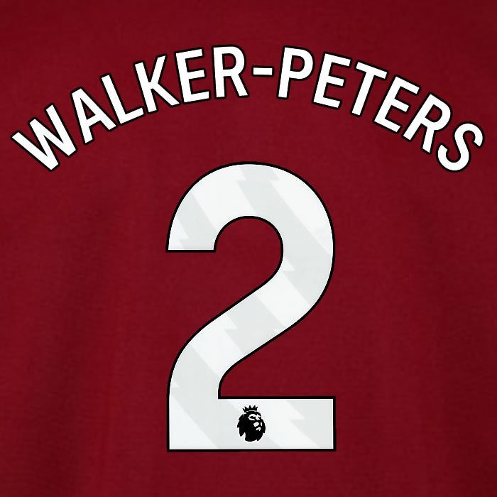2025 2026 WEST HAM WALKER PETERS 2 OFFICIAL WHITE HOME PLAYER SIZE NAMESET