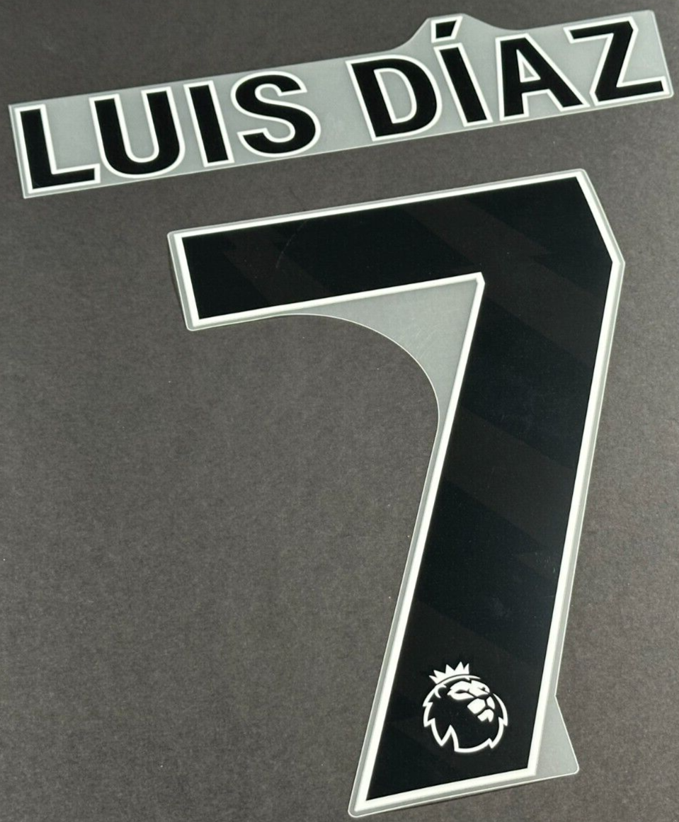 LIVERPOOL 2023/24 LUIZ DIAS 7 OFFICIAL AVERY DENNISON BLACK PLAYER SIZE NAME SET