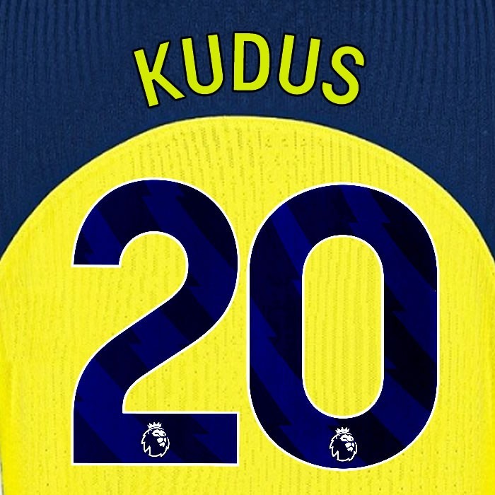 2025 2026 TOTTENHAM KUDUS 20 3RD PLAYER SIZE NAME SET
