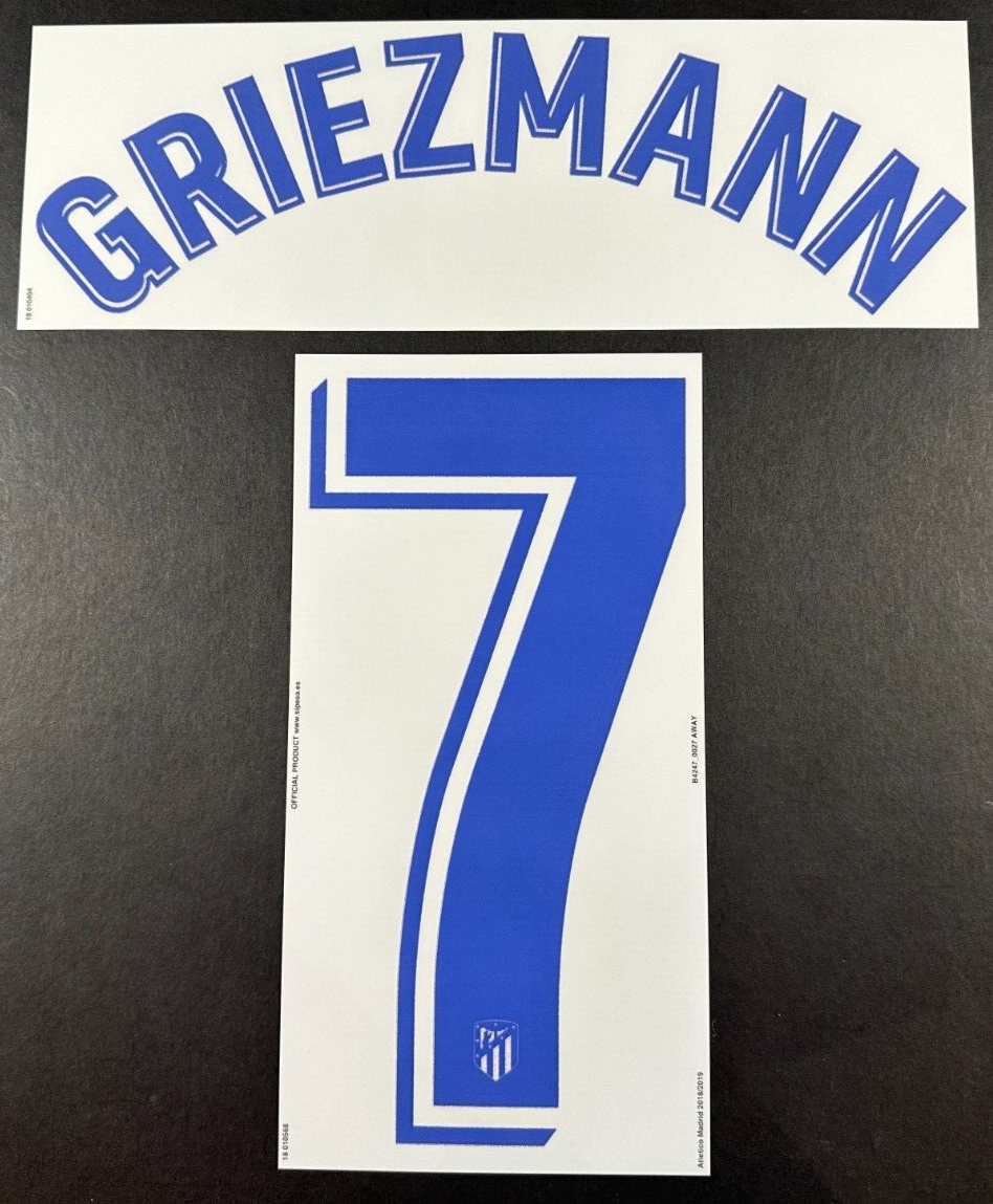 2018 2019 OFFICIAL ATLETICO MADRID GRIEZMANN 7 AWAY PLAYER SIZE NAMESET