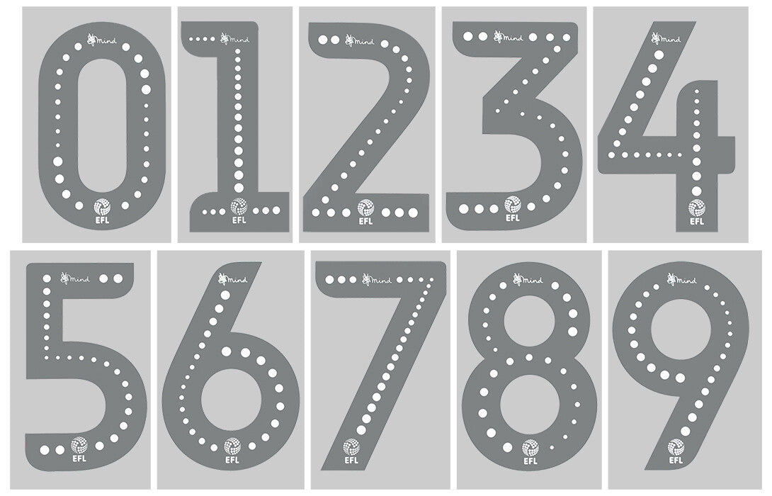 2019 2020 OFFICIAL EFL FOOTBALL LEAGUE SILVER PLAYER SIZE MIND SHIRT NUMBERS
