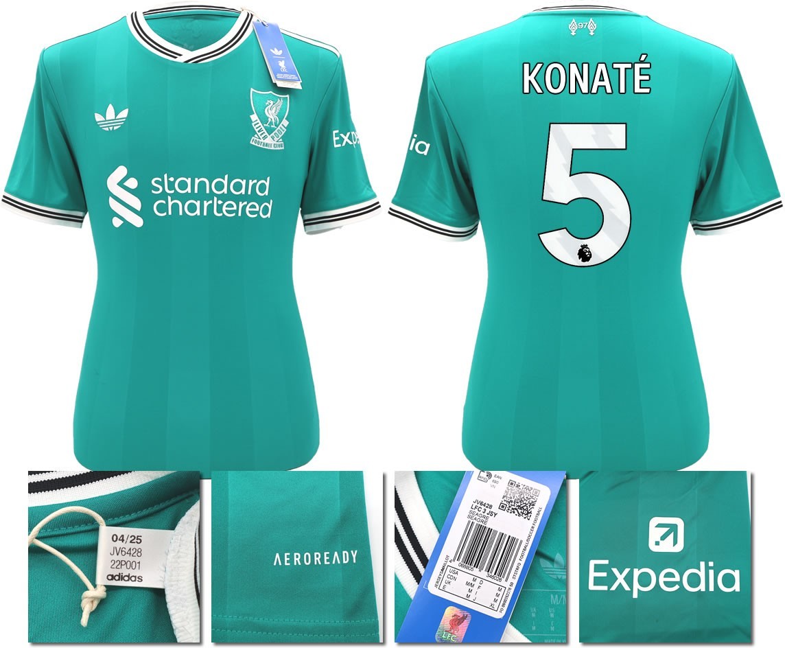 BNWT 2025 2026 LIVERPOOL ADIDAS 3RD SHIRT KONATE 5 + PATCHES MEN'S