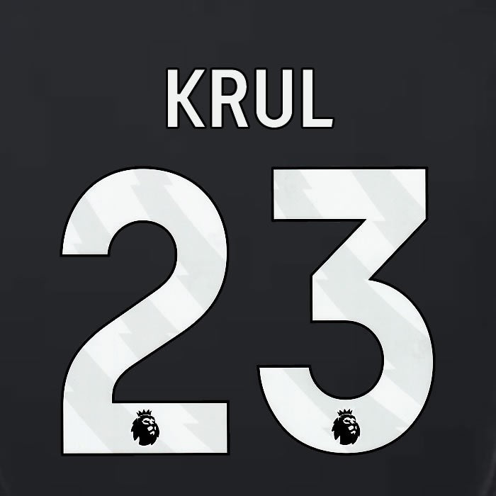2023 2024 LUTON TOWN OFFICIAL KRUL 23 WHITE 3RD PLAYER SIZE NAMESET