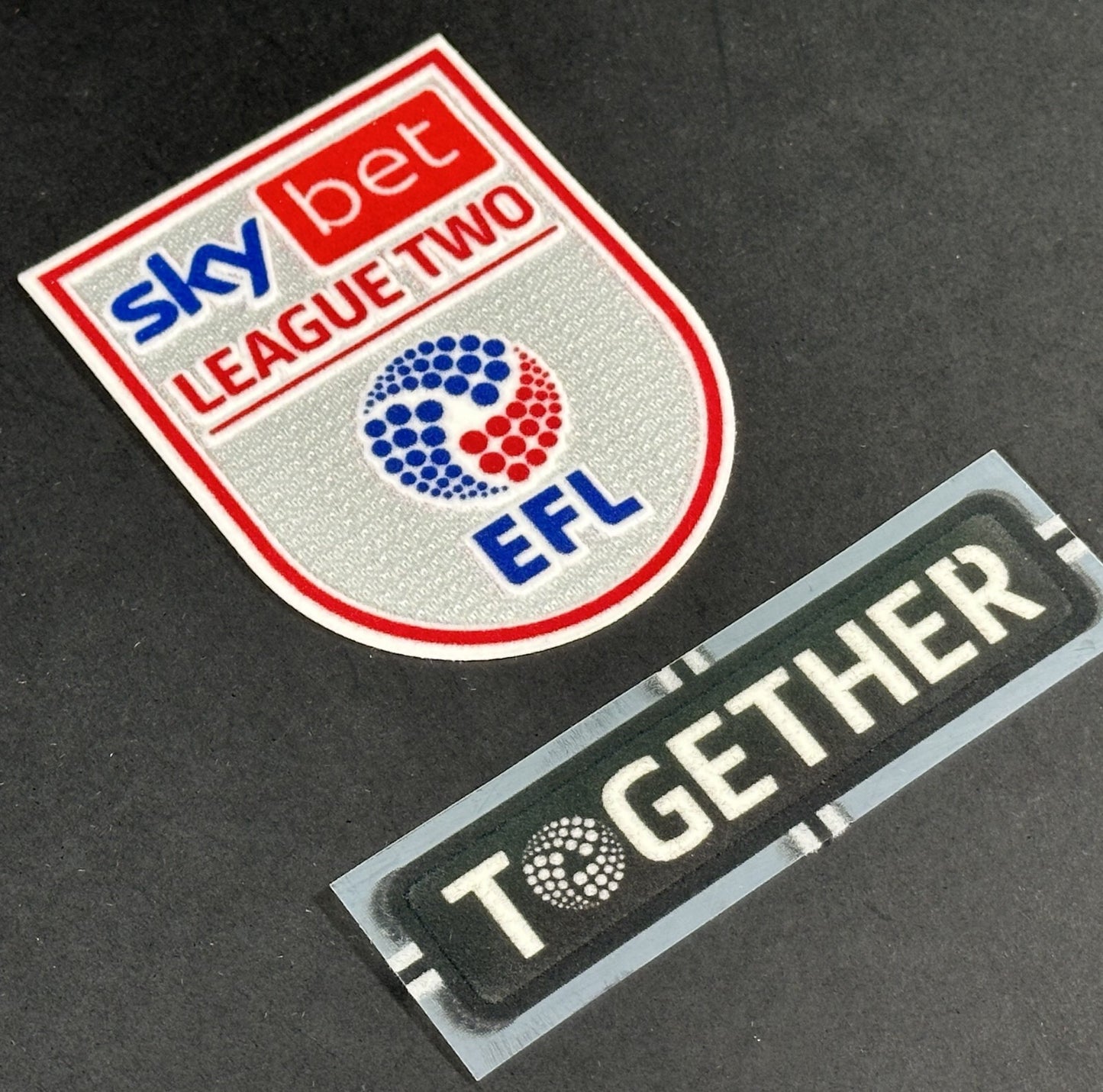 2025 2026 EFL SKY BET LEAGUE TWO & TOGETHER OFFICIAL FELT FLOCK SLEEVE PATCHES
