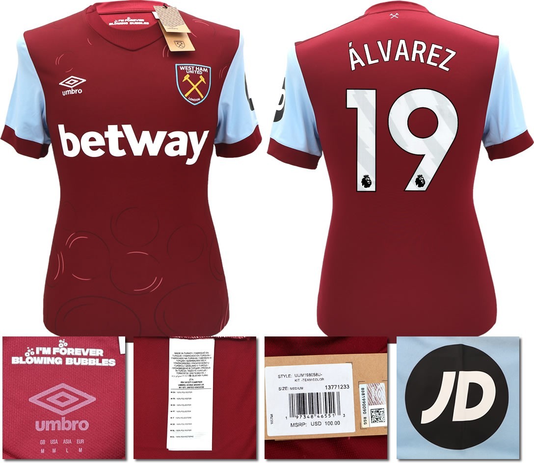 BNWT 2023 2024 UMBRO WEST HAM HOME SHIRT ALVAREZ 19 MEN'S