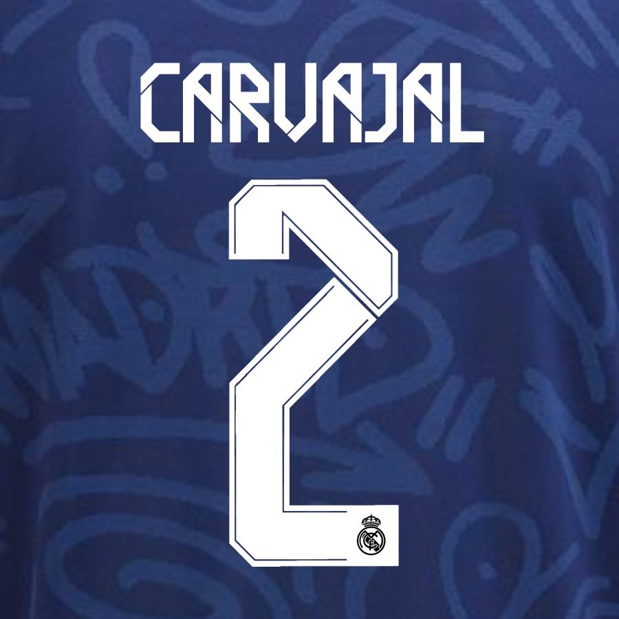 2021 2022 REAL MADRID CARVAJAL 2 WHITE AWAY 3RD PLAYER SIZE NAMESET 260MM