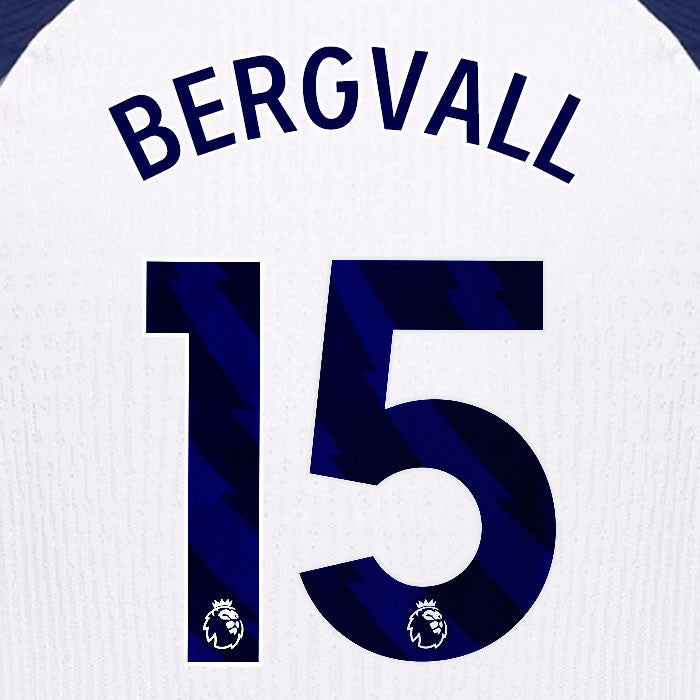 2025 2026 TOTTENHAM BERGVALL 15 BLUE HOME PLAYER SIZE NAME SET